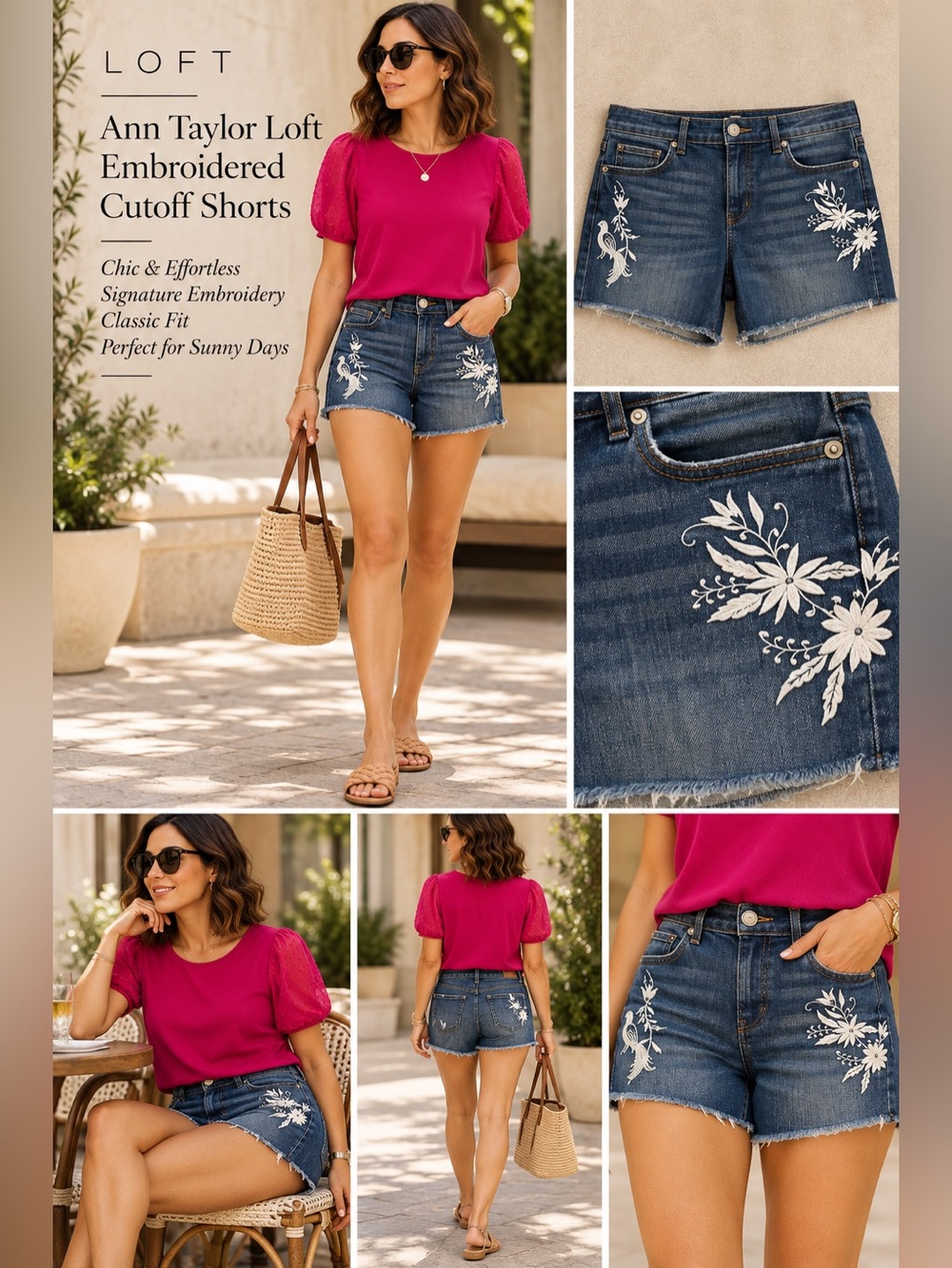 1262 Ann Taylor Loft Embroidered Cutoff Shorts